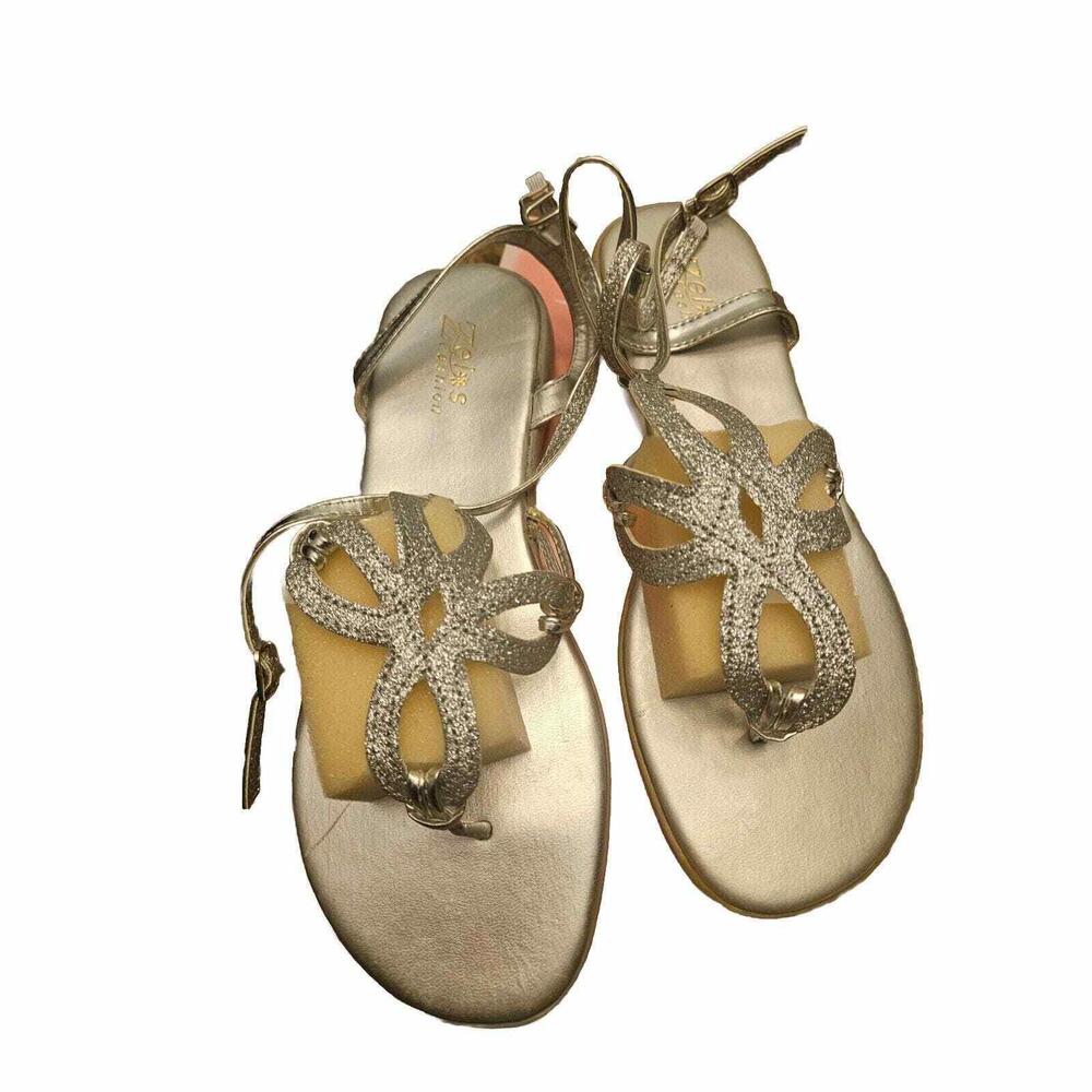 Zelos Shiny Silver Slides Sandals w/Tie Straps- size 8M